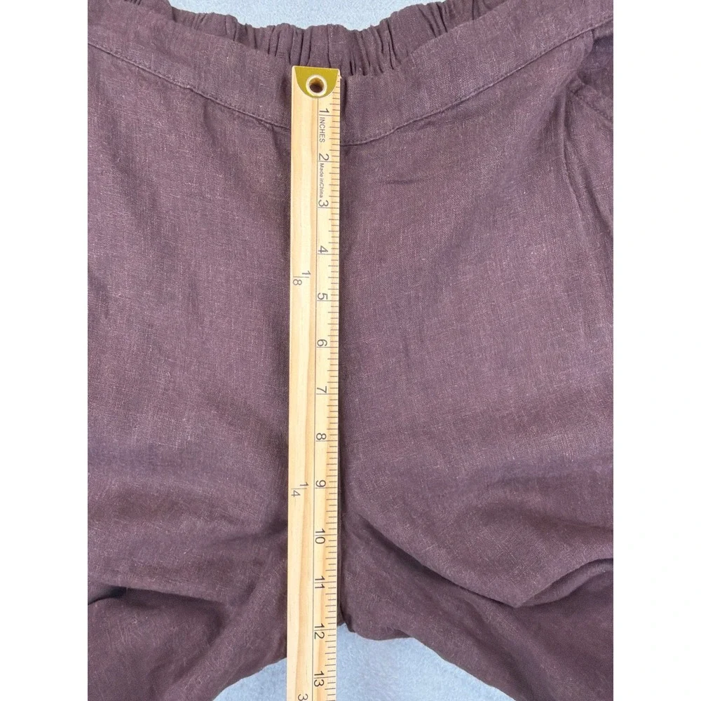 Free People Brown Linen Blend Wide Leg Crop Pants Elastic Waist Boho Women Small